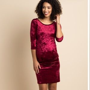 Burgundy crushed velvet maternity dress